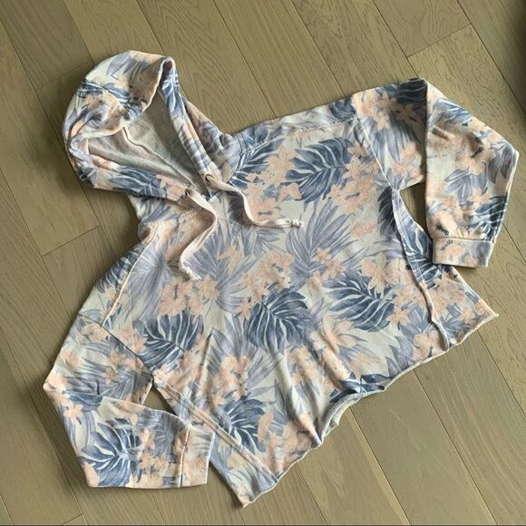 Pastel Tropical Print Cropped Hoodie - Picture 1 of 9